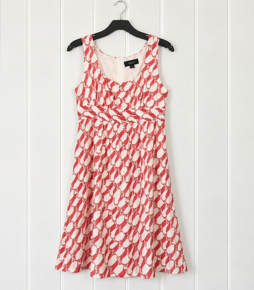 Adrianna Papell Dress 10 Coral White Silk Blend Empire Waist Sleeveless Lined